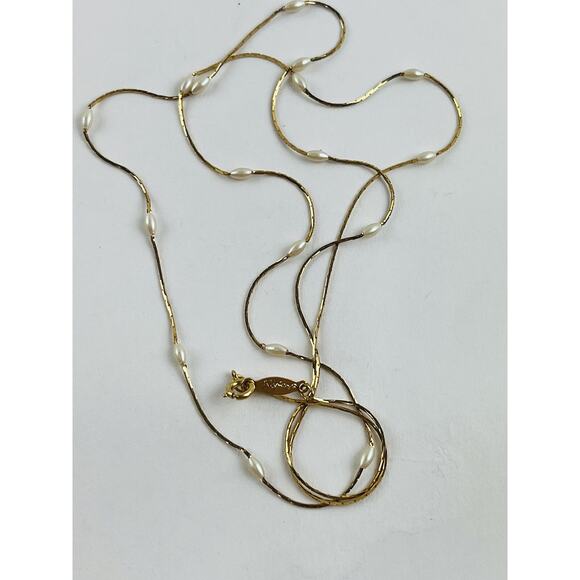 NAPIER Gold Tone Chain Faux Pearl Stations Layering Necklace Dainty Delicate Lon - Picture 4 of 16